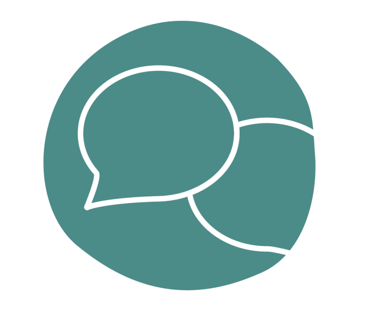 Icon für psychologische Onlineberatung: Strichgrafik zeigt zwei stilisierte Sprechblasen, die einen Dialog darstellen